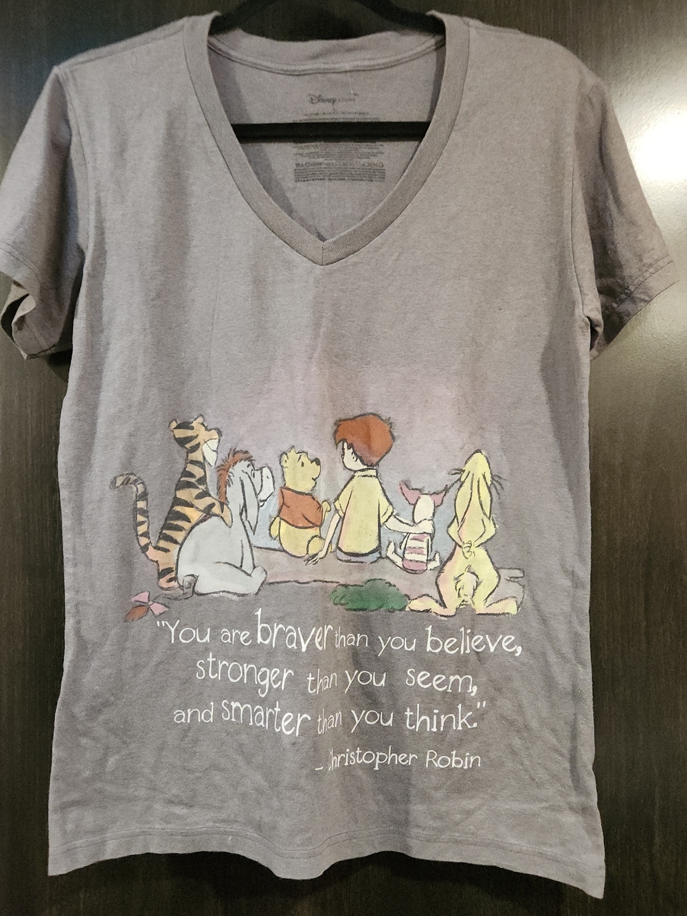 Disney Gray V-Neck Tee with Winnie the Pooh & Friends Graphic